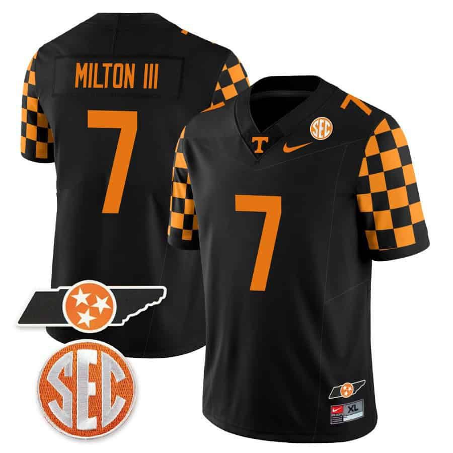 Men Tennessee Volunteers #7 Milton ii Black 2024 Nike Checkerboard & Alternate NCAA Jersey style 1